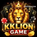 KKLion Game golden lion logo with crown and playing cards design